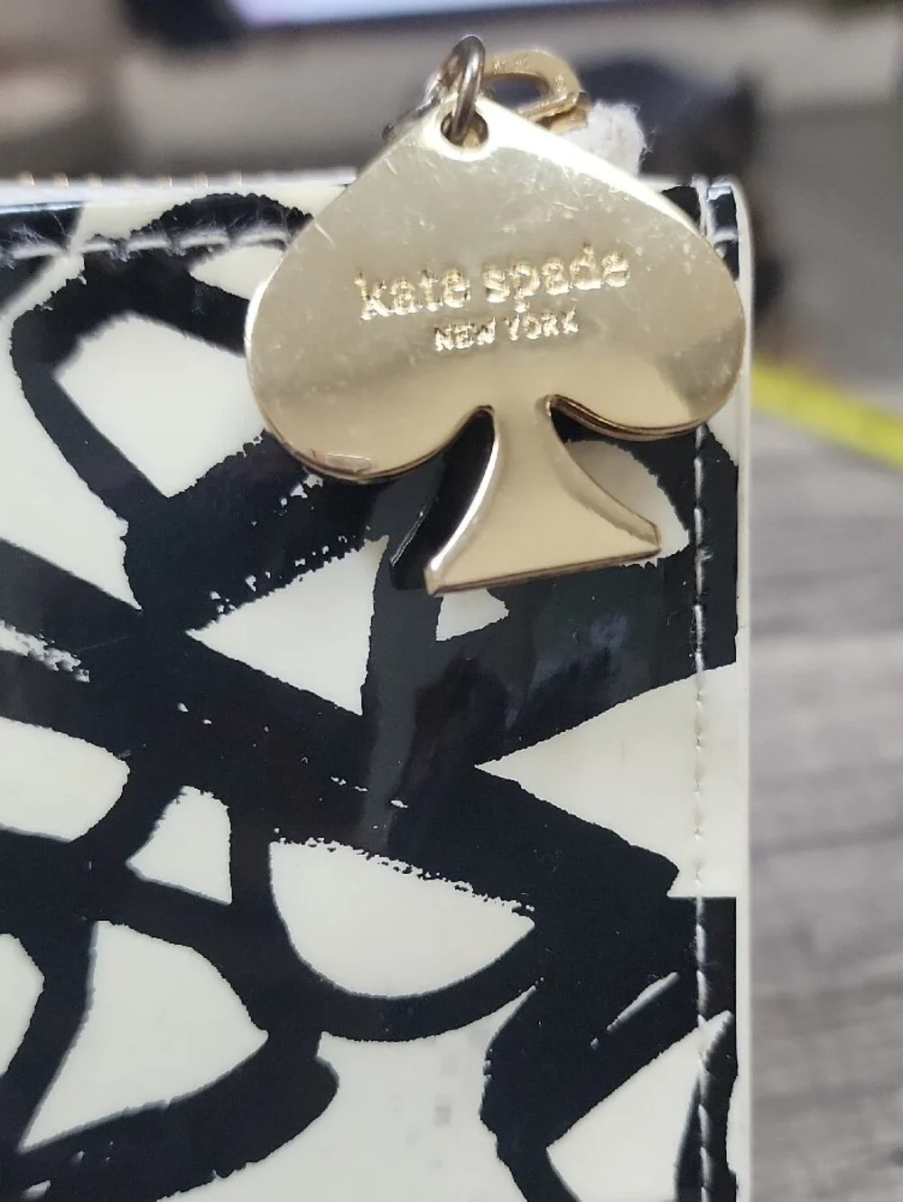 kate spade Black and White Scribble Patent Clutch Wallet